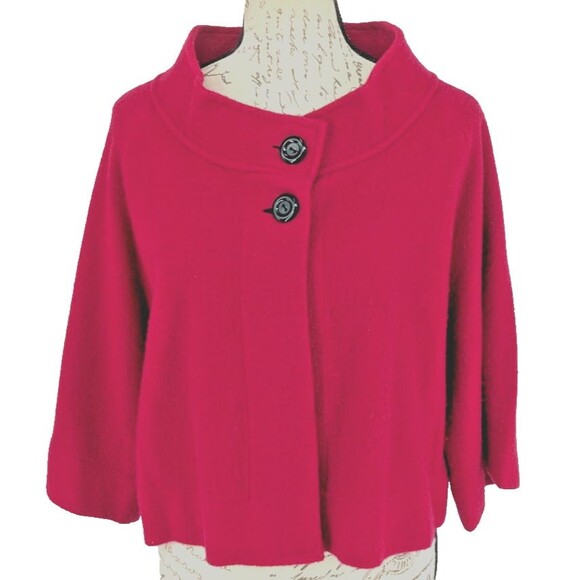 Fuchsia Bolero Jacket 100% Wool LARGE Preppy Academia ANNE KLEIN Wide 3/4 Sleeve - Picture 1 of 10